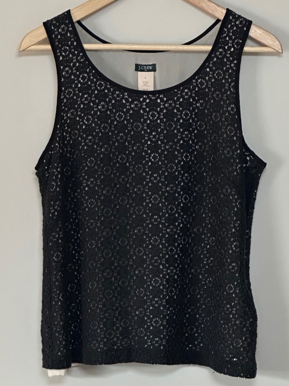 J Crew Black Lace Sleeveless Tank Top Size 2 Fully Lined Cotton Blend